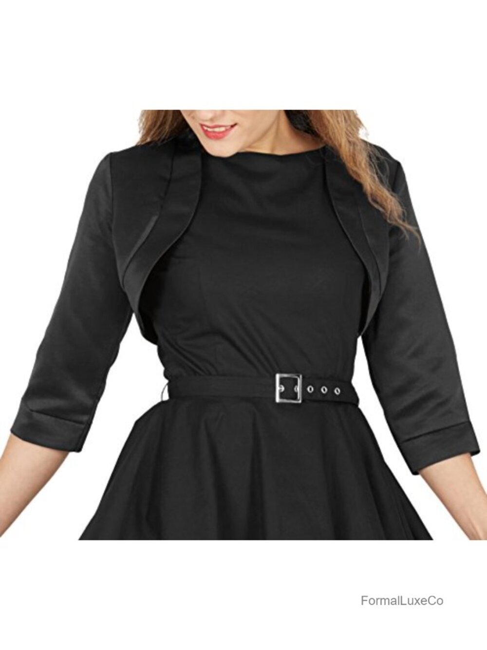 Satin 3/4 Sleeve Bolero Shrug Stand-Up Collar Cropped Pull-On Formal